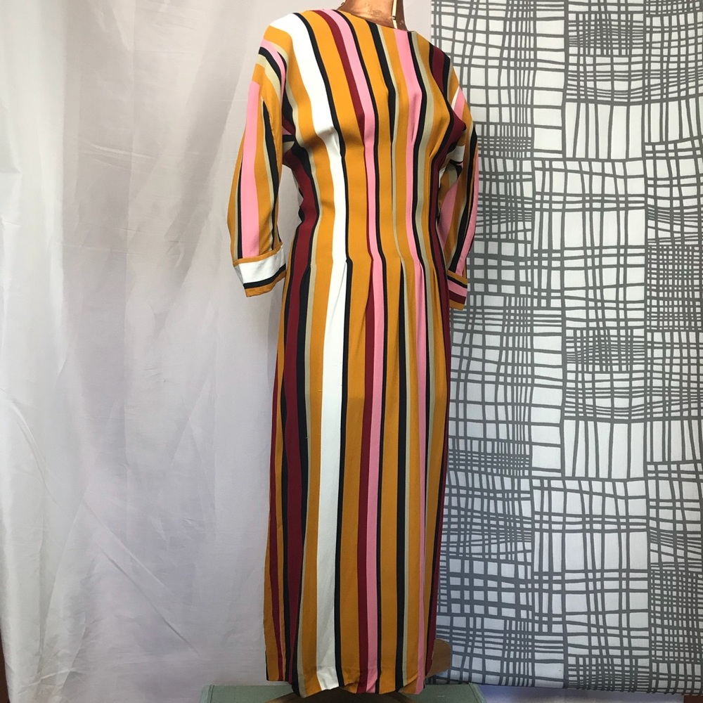 Zara Studio orange black striped midi dress Sz M